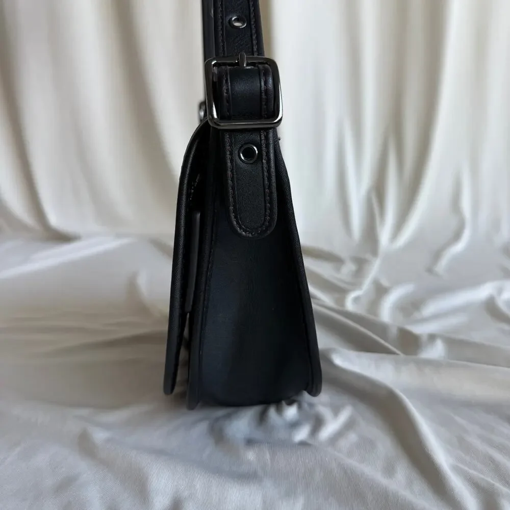 Vintage Coach Black Leather Saddle Bag - Red Contrast Stitching
